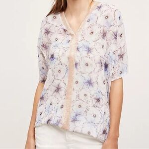 Anthropologie One September Layla Sequin V-neck Floral Tunic Top Women Size L